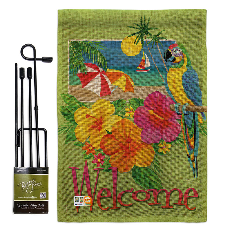 Ensemble de drapeaux en toile de jute 18,5 po x 13 po Welcome Tropical Summer Fun in the Sun Impressions Garden