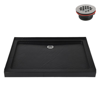Base de douche en alcôve en acrylique noir mat 48 po x 36 po avec drain central Streamline