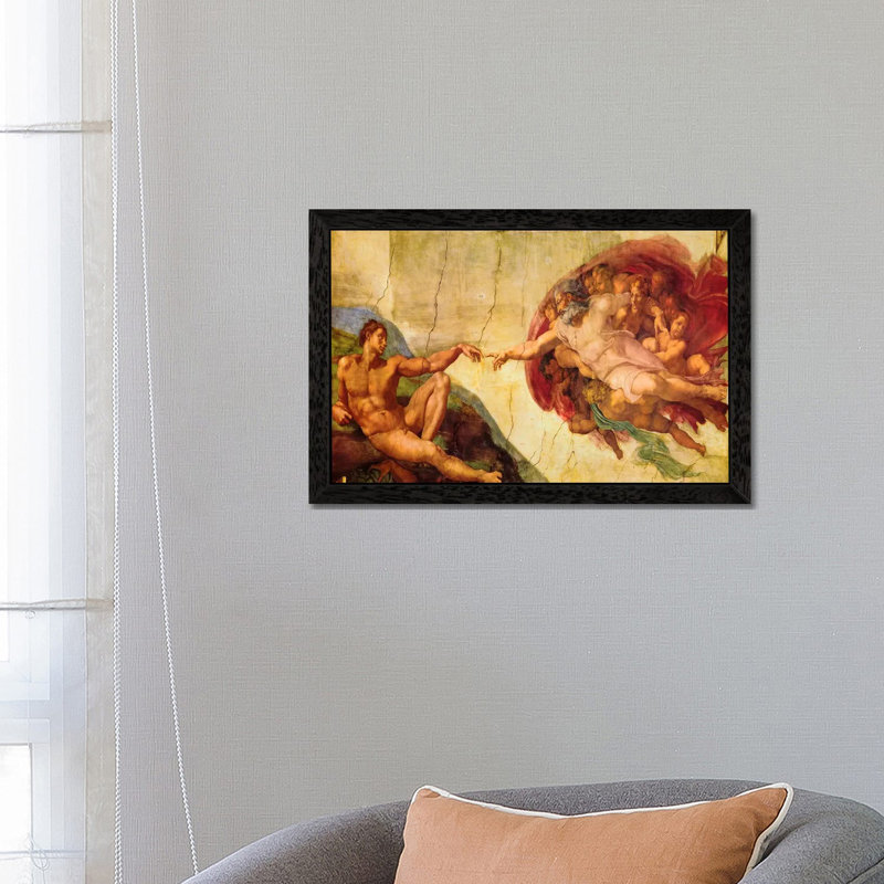 Creation Of Adam by Michelangelo - Wrapped Canvas Print, 66.04 cm H x 45.72 cm W, Black Framed