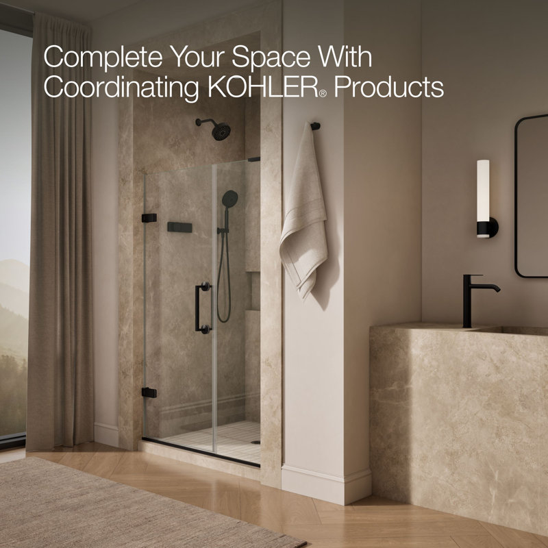 Components 71-1/2-In X 46-3/4-In Frameless Pivot Shower Door With 3/8-In Crystal Clear Glass And Back-To-Back Vertical Door Pulls