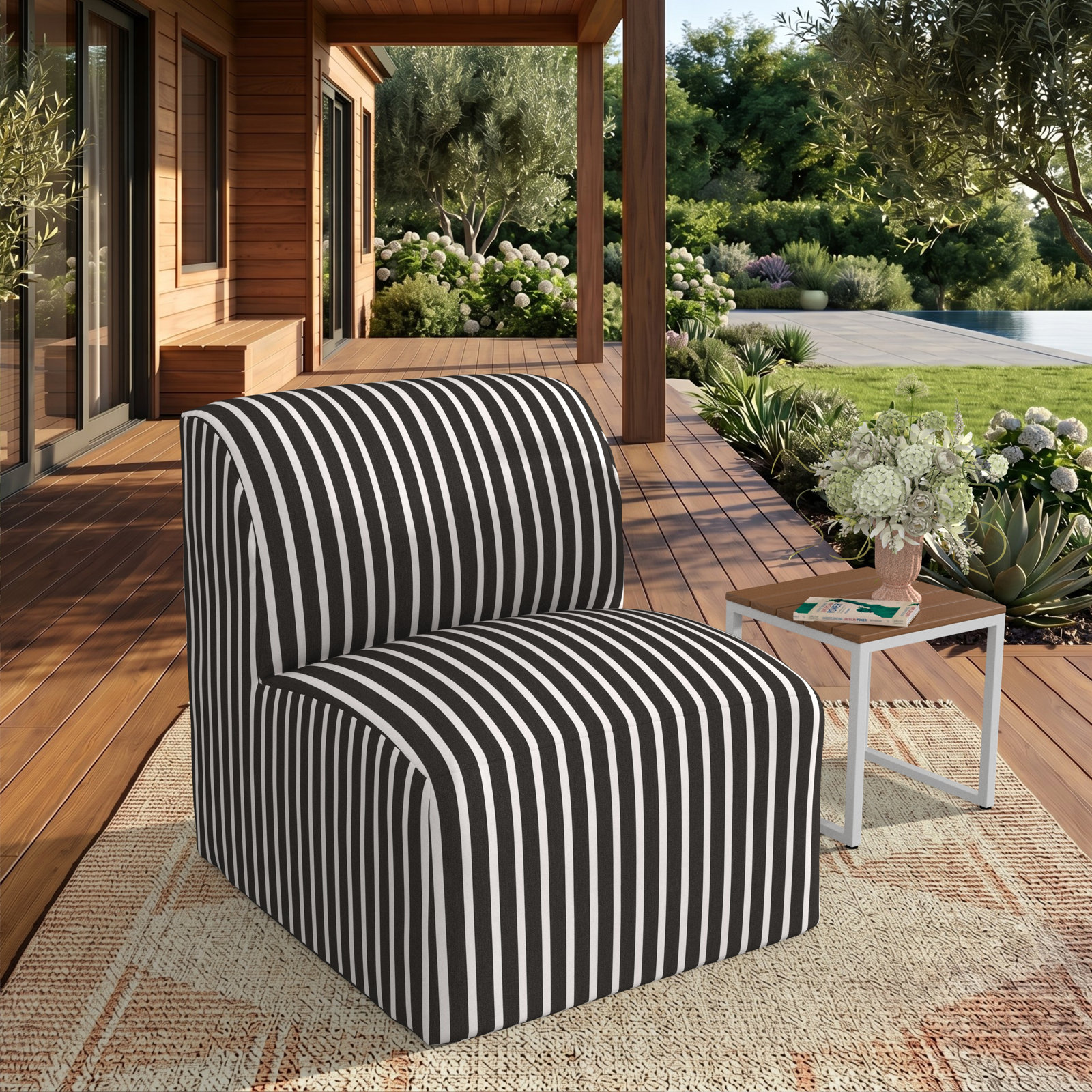 Eliana Sunbrella® Patio Lounge Chair, Shore Classic Black Stripe Sunbrella®