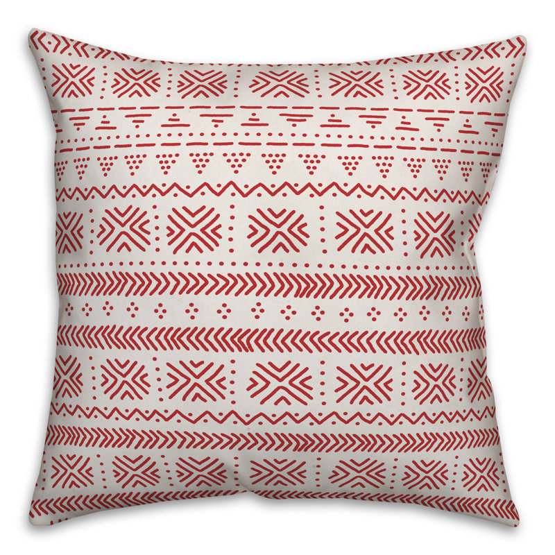 Throw Pillow, 18" x 18", White/Red Geometric 3