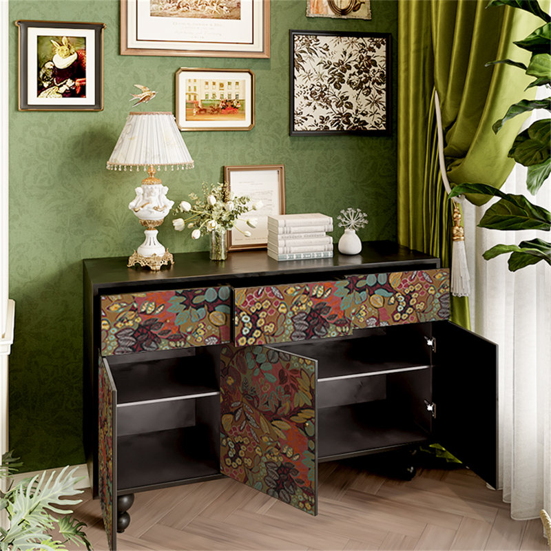 Commode et buffet peints pour hall d'entrée, Noir / multicolore