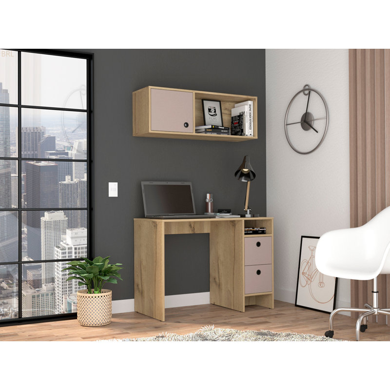 Ensemble de bureau 2 pièces 2 tiroirs 3 tiroirs Chêne clair et taupe