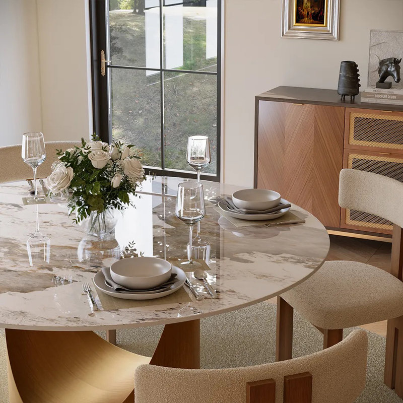 Table de salle à manger moderne en pierre frittée moderne avec base piédestal, pré-assemblé, 29.53"H x 51"L x 51"W, Pandora