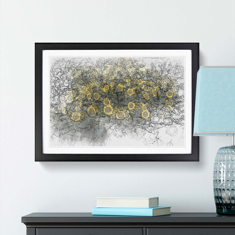 Field of Yellow Sunflowers - Picture Frame Graphic Art Print, 35cm H x 50cm W x 2cm D, Black