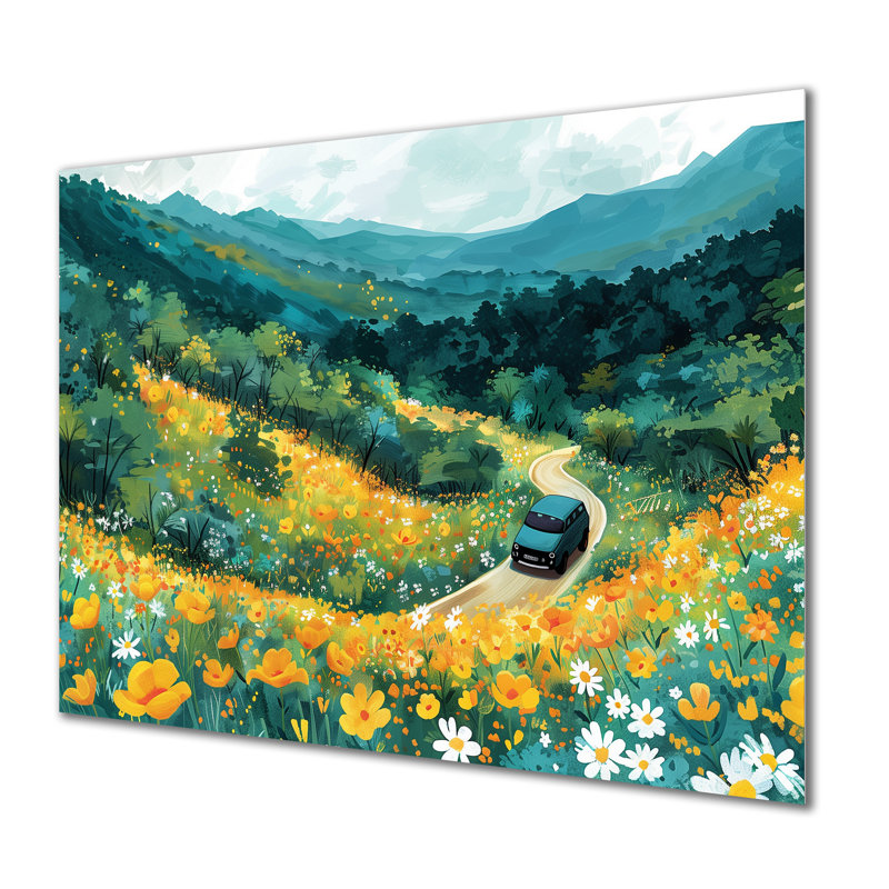 «Green Mountain Summer Flower Meadows I» - paysage mural montagnes, H 24 po x l 32 po x P 1 po, Métal métal