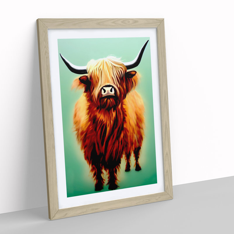 A Fantastic Highland Cow - Single Picture Frame Print, 46cm H x 34cm W x 2cm D, Oak Framed
