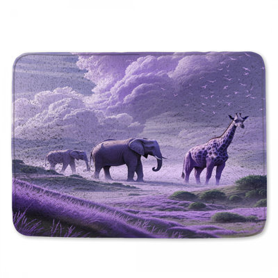 Purple Elephants Giraffe Landscape Bath Mat