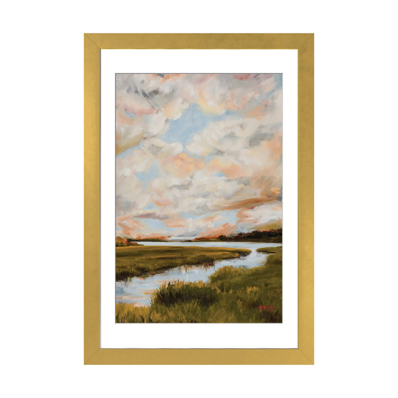 Warm Clouds Over The Marsh by April Moffatt iCanvas, 24" H x 16" W x 1" D, Gold Open Corner Frame Paper