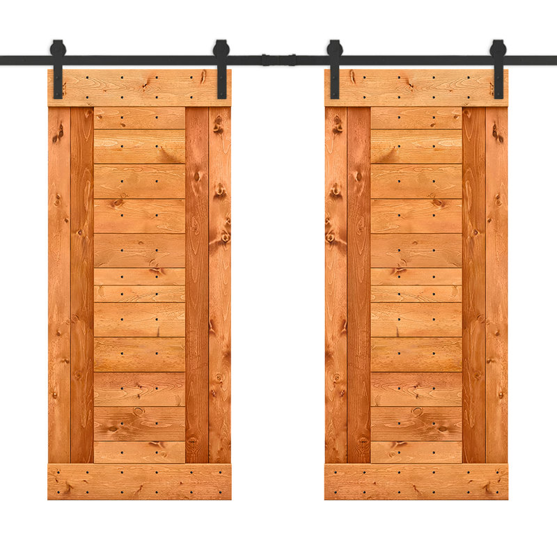 Porte de grange à panneaux et en bois avec quincaillerie d'installation, 48 po x 84 po, Noyer rouge
