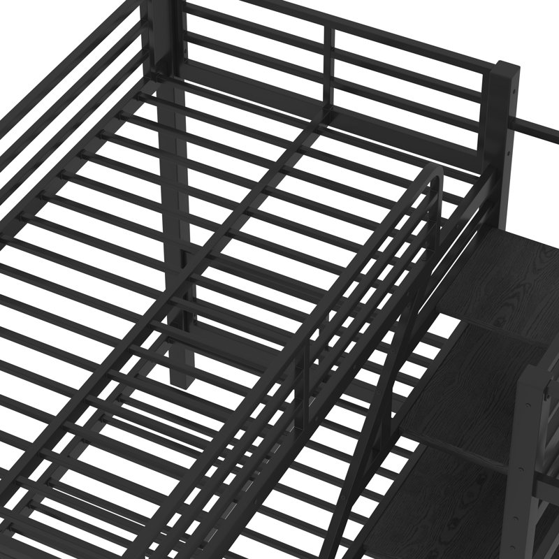 L-shaped Corner Quad Bunk Bed With Storage Stairs,twin Size Bunk Bed With Headboard And Full Length Guardrails, Quad Bunk Beds For 4, Noise-free Gesign, Black