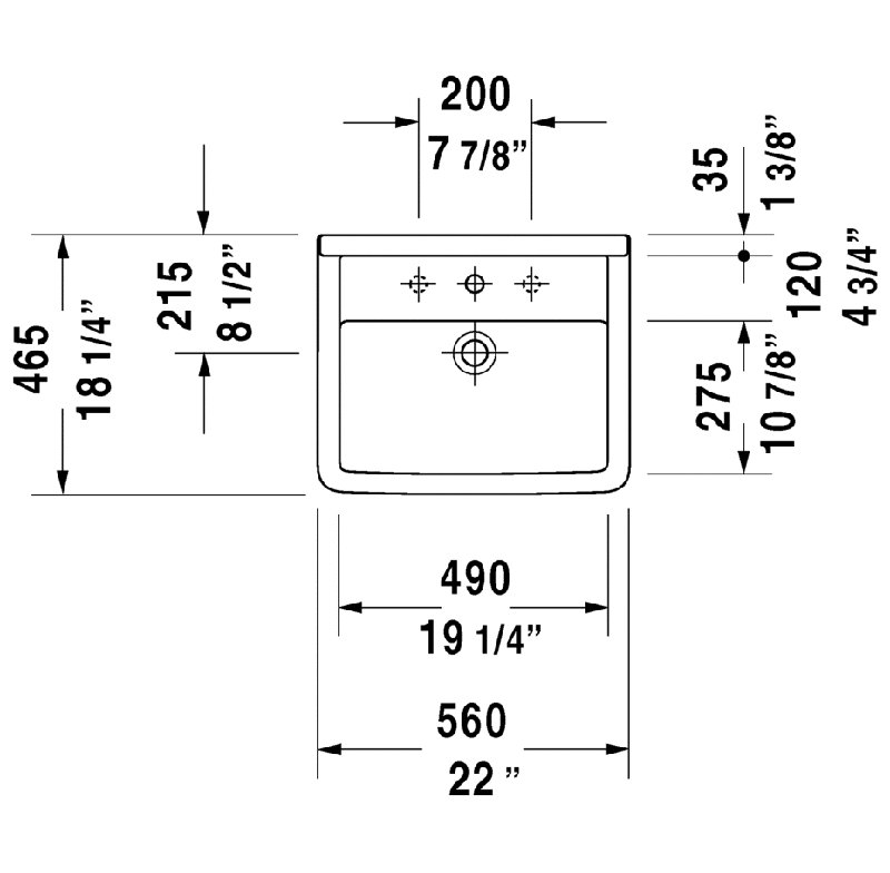 Lavabo de salle de bain rectangulaire encastré en céramique blanc avec trop-plein Starck 3