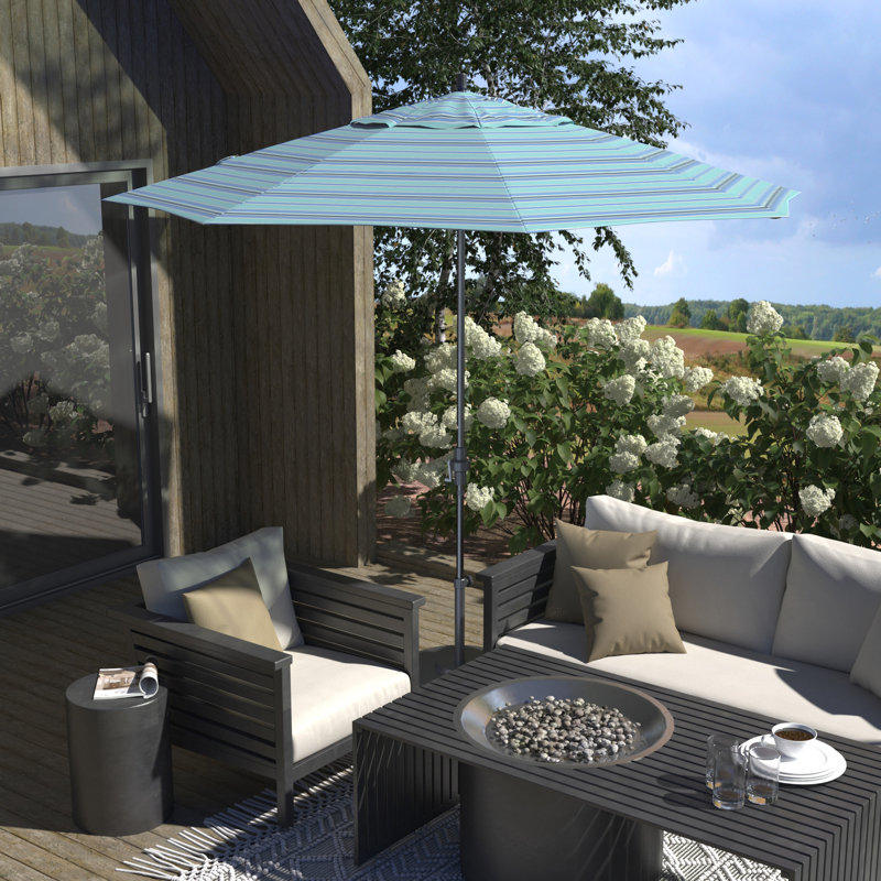 Parasol de patio gris 11 pi, Sunbrella® rayé bleu
