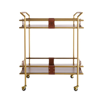 Chariot-bar de luxe en métal doré 27,56 po, table de rangement et porte-bouteilles de vin mobile sur roulettes