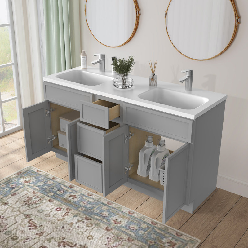Base de meuble-lavabo double 60 po seulement, Gris