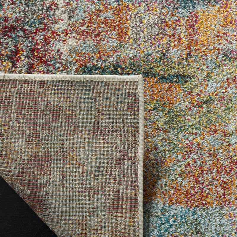 Tapis abstrait bleu sarcelle / orange Harrill, Carré 9 pi