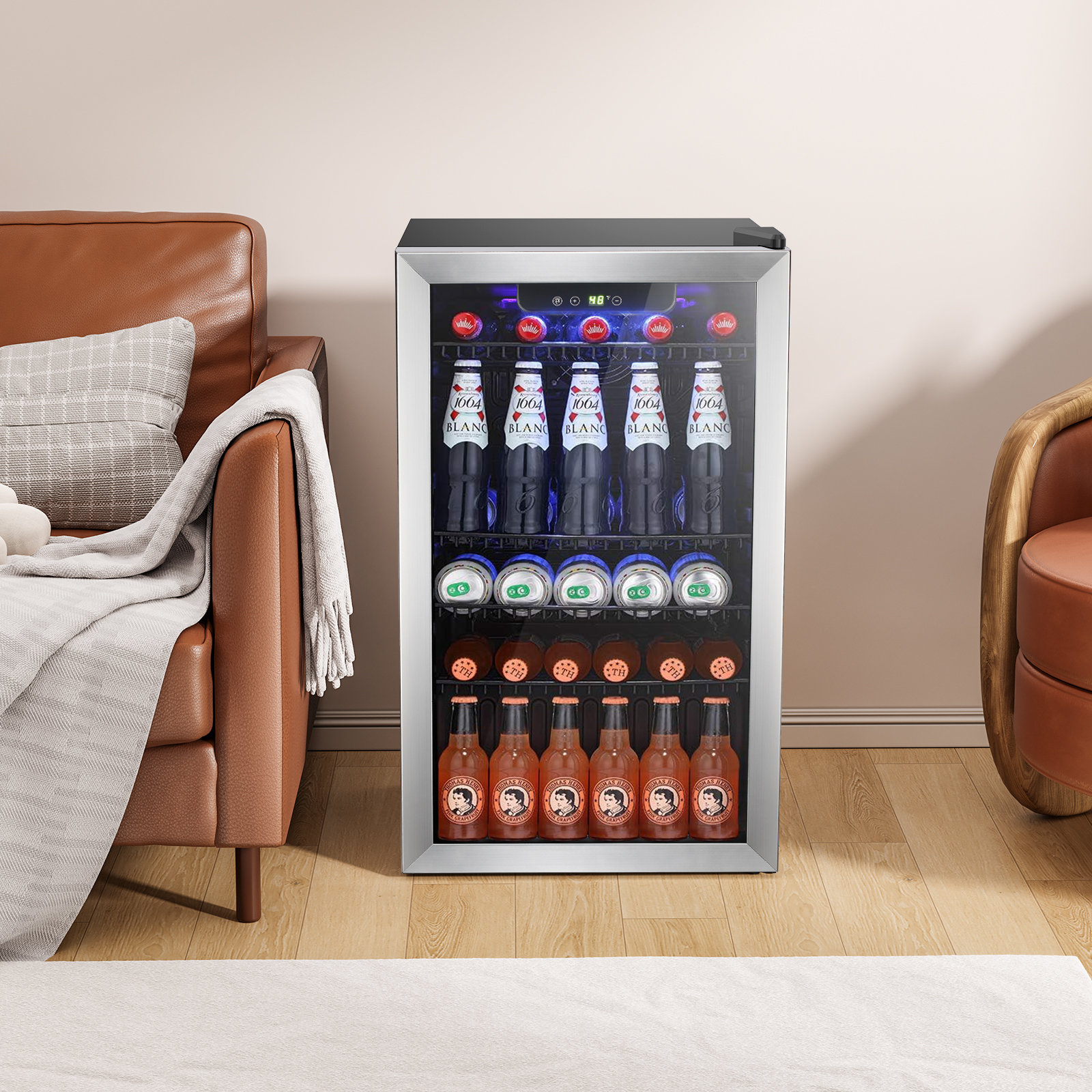 R.W.FLAME 31.5H x 17.5W x 19.61D Beverage Cooler Refrigerator Soda Drink Beer Fridge with Wine Storage W5899SSH-1
