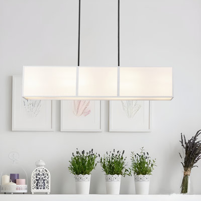 6-light Rectangular Fabric Drum Chandelier With Bottom Diffuser Reflector