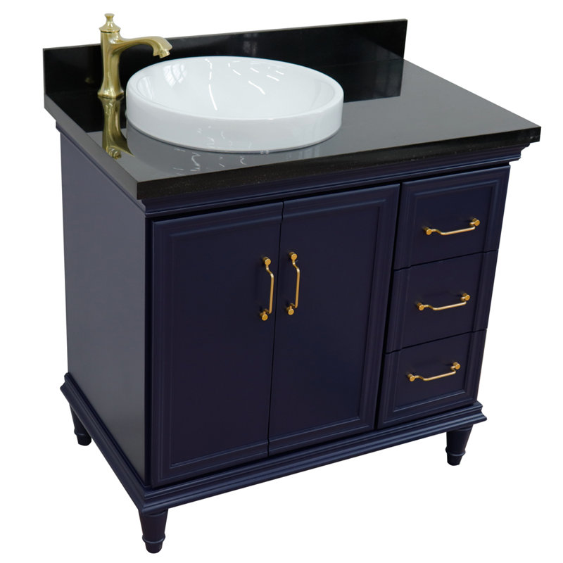 Ensemble de meuble-lavabo simple 37 po Leytonstone, Bleu, Granite noir Galaxy