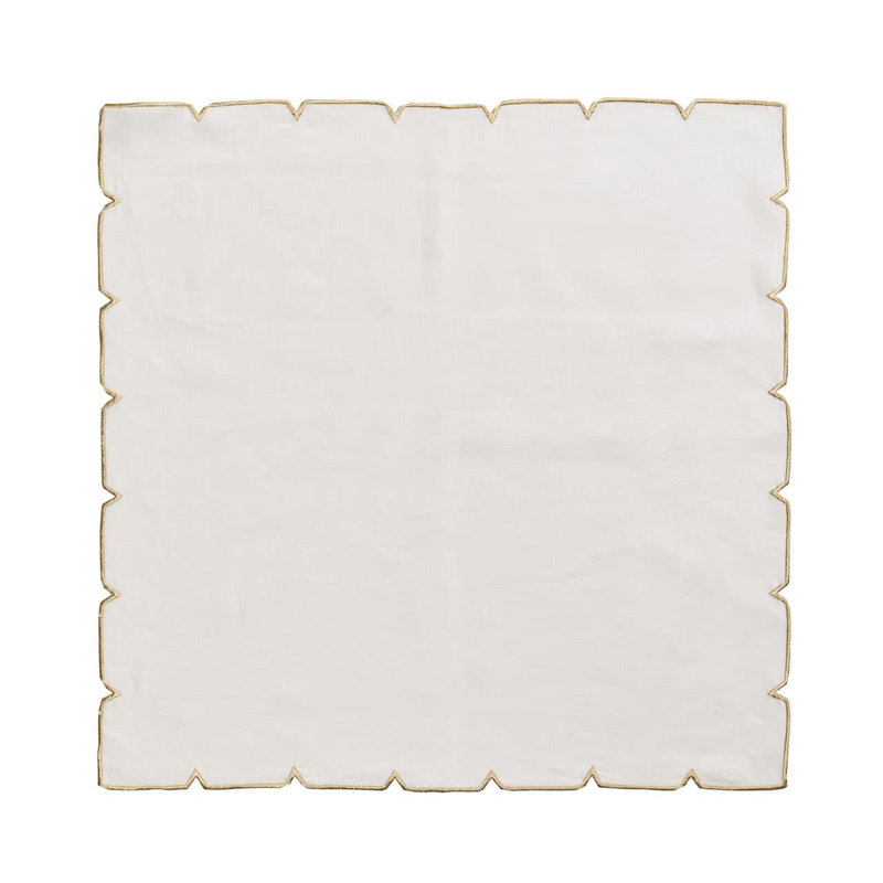 Divot Linen Napkin, White/Gold