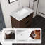 Meuble-lavabo autoportant de 24 po avec lavabo, tiroir à fermeture en douceur, comptoir et dosseret en marbre de culture blanc de 2 po Carrara, contreplaqué, brun-1349720364-1349720366
