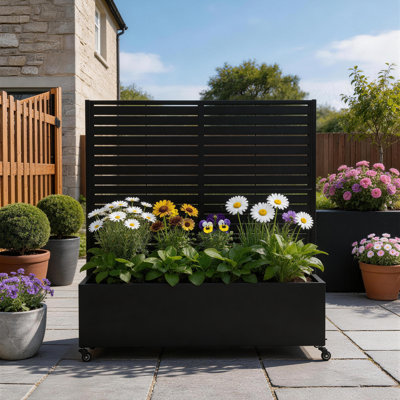 Metal Planter Box with Trellis and Wheels