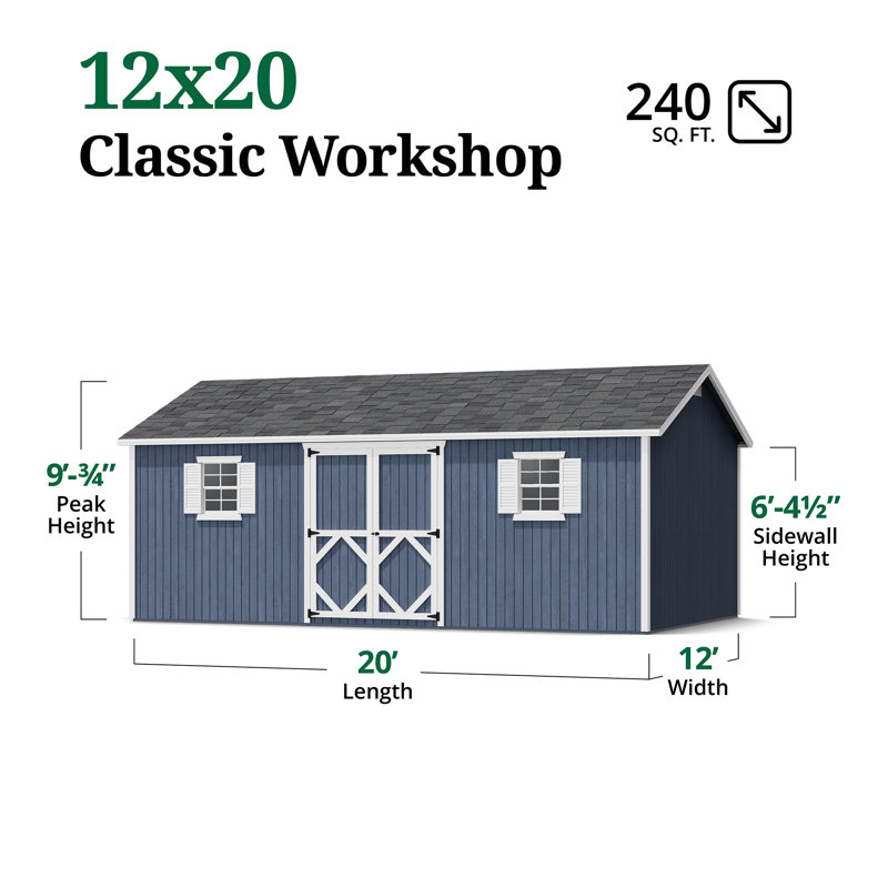 Classic Workshop Outdoor Wood Storage Shed, 12' x 20', No