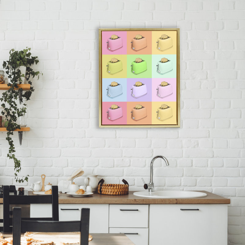 Cadre flottant Golden Disco Toaster Collage, design par Lish Creative, 21 x 17, Metallic Gold Floater Framed