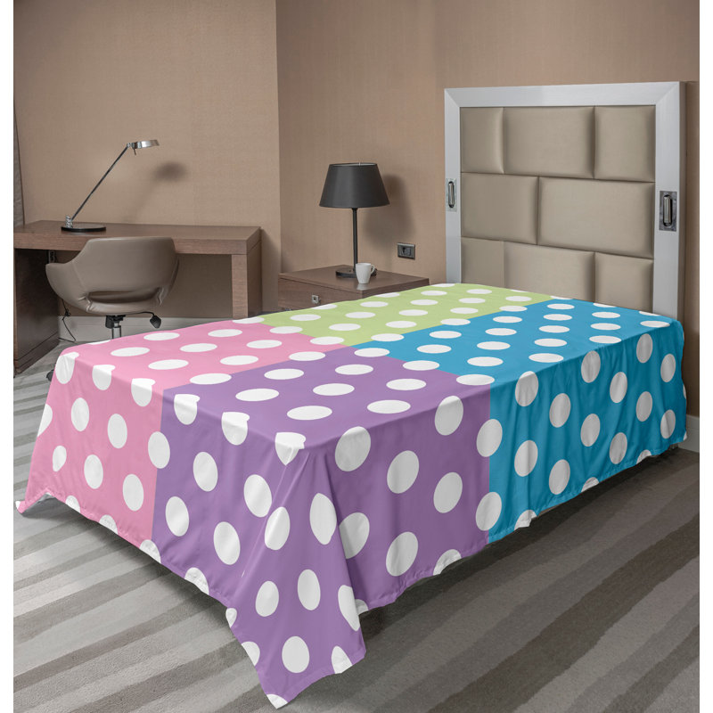 Ambesonne Top Flat Sheet Royal, Pink Blue Green Polka Dots 6, Twin XL Flat Sheet