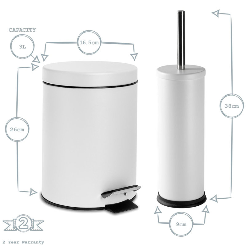 Harbour Housewares 3L Round Bathroom Bin & Brush Set, White