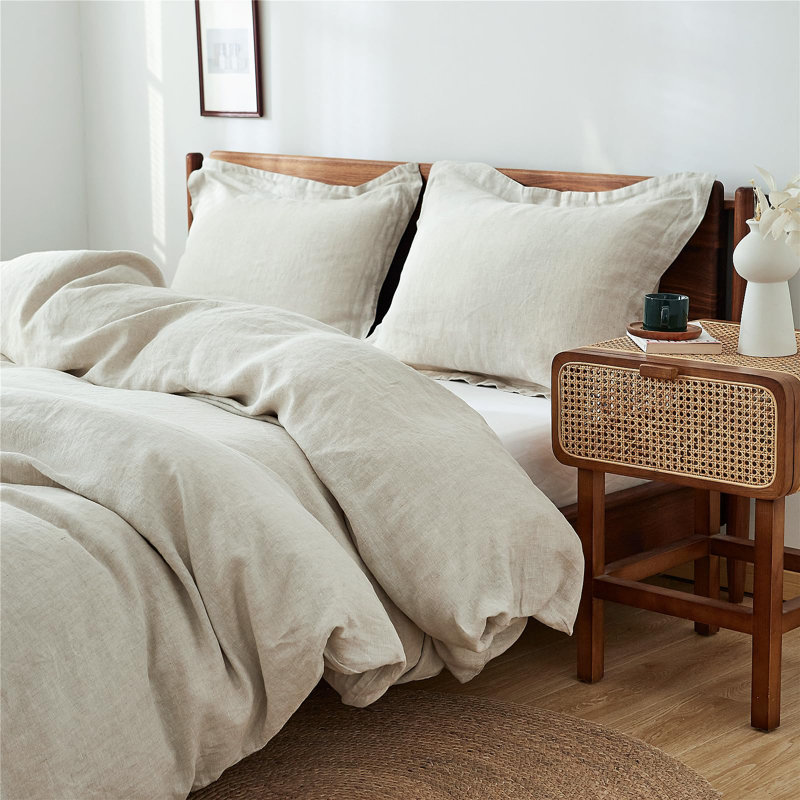 Natural Linen King Duvet Cover Set with Button Closure