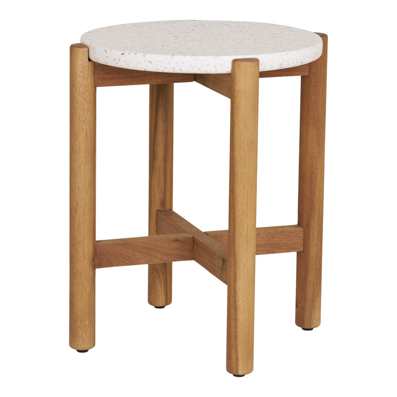 Table d'appoint ronde d'extérieur avec plateau en terrazzo et structure en bois d'acacia massif Portofino