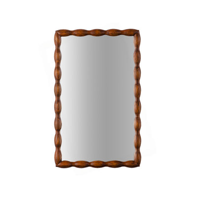 36.02" Mid-Century Modern Swirl Wood Frame Mirror - Solid Wood & MDF Wall-Mounted Full-Length Mirror, Brown Decorative Mirror for Bedroom/Living Room
