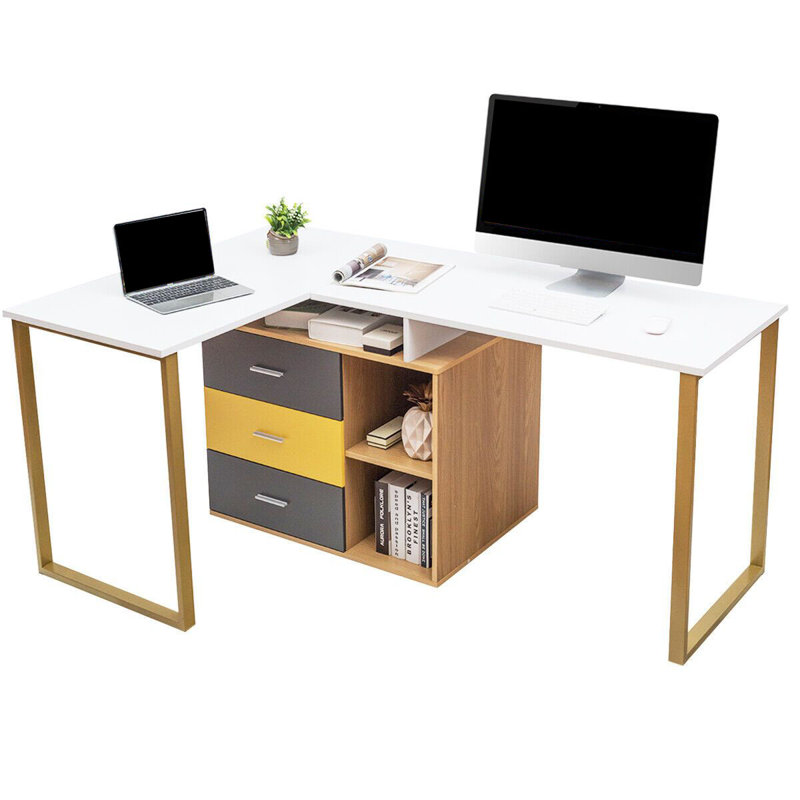 Massouma L-Shaped Metal Base Computer Desk