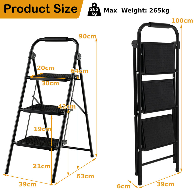 3 - Step Steel Lightweight Folding Step Stool