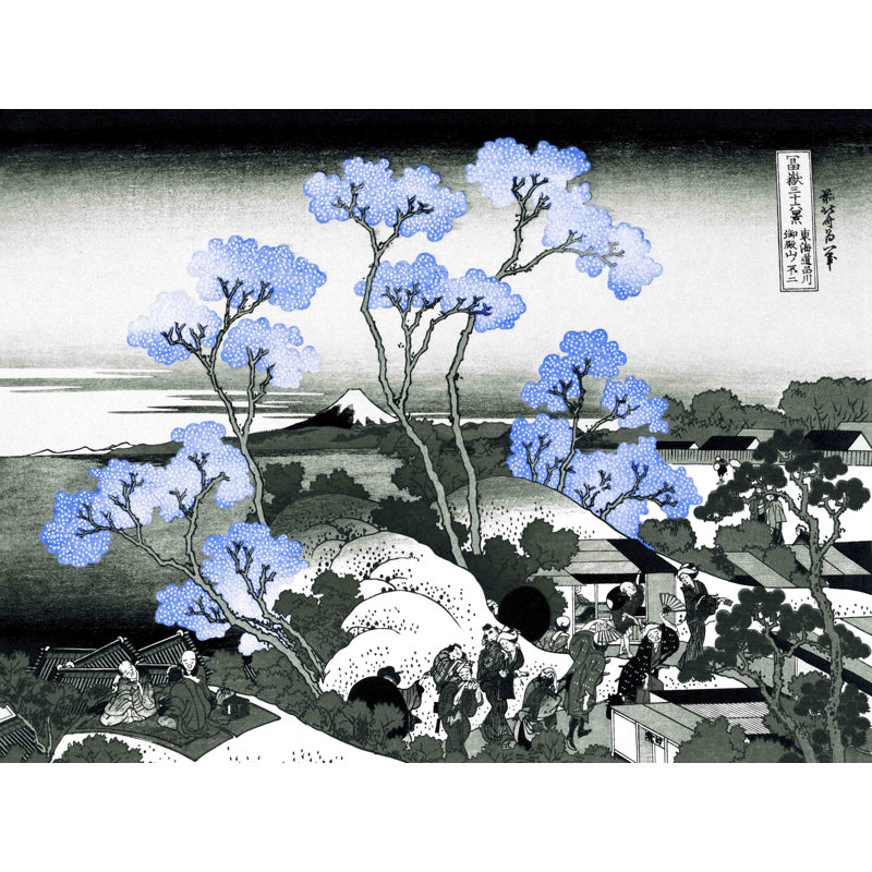 Décalcomanie murale amovible mt. fuji, H 18 po x l 24 po, Noir / blanc / bleu