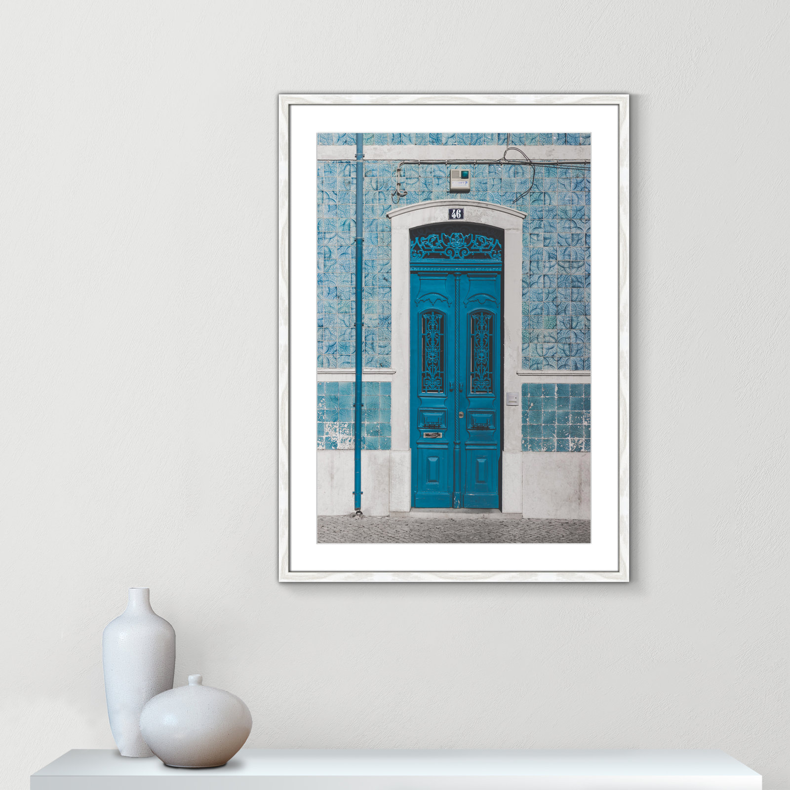 Blue Door Of Caldas De Rainha, Portugual by Catarina Carvalho, White, 35.5" H x 25.5" W x 0.75" D