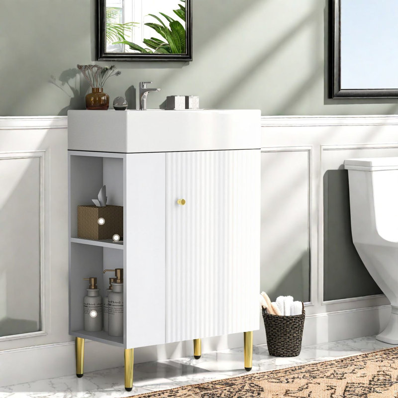 Modern White Bathroom Vanity With Ceramic Sink, Compact Storage Solution