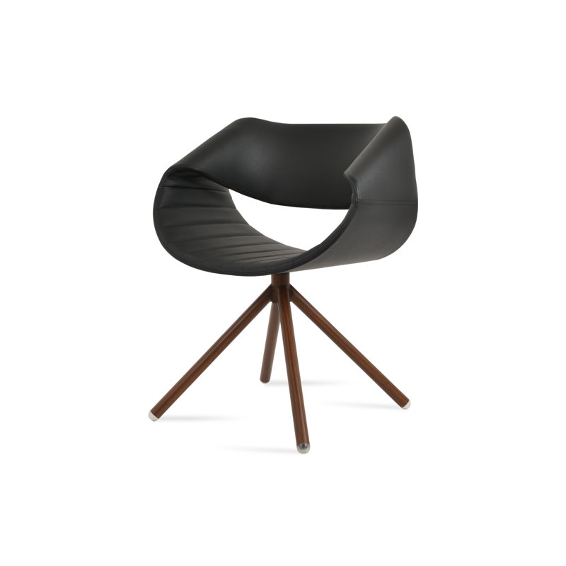 Chaise avec accoudoirs pivotante Seminyak, Noir, Noyer