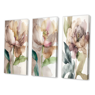 " Blooming Peony In Gray Earth Tones " 3 - Pieces