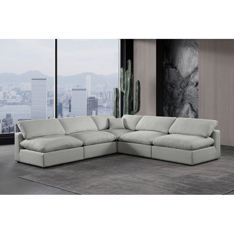 Ismayil Upholstered L-Shaped Sectional Reversible, Grey Linen Textured Fabric