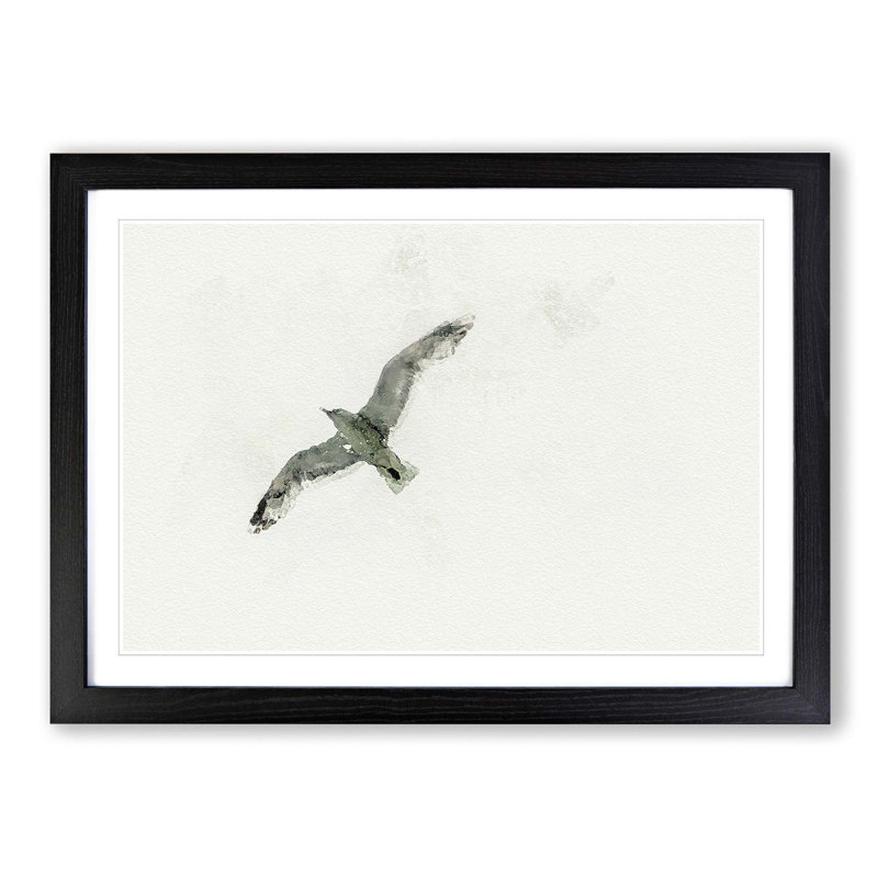 Flying Seagull in Abstract - Framed Print, 40cm H x 60cm W x 2cm D, Black
