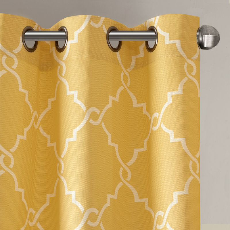Ivory and Grey Cotton Blend Light-Filtering Grommet Window Panel