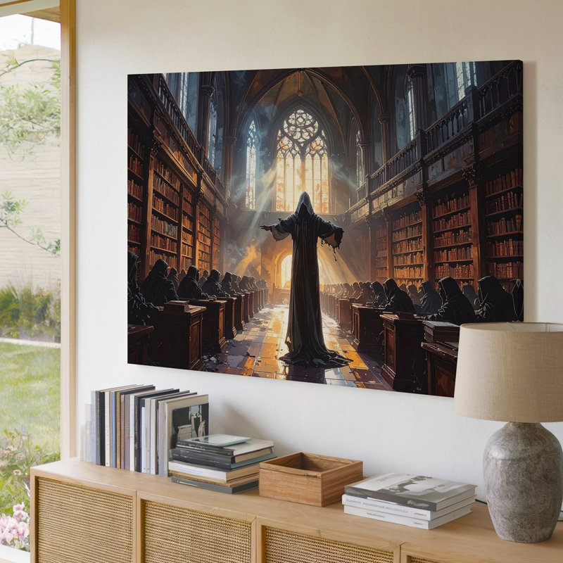 Toile, bibliothèque arcane, rituels canvasmystiques et savoirs anciens, art mural, H 16 po x l 20 po