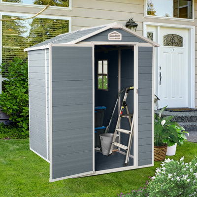 4x6 Resin Outdoor Storage Shed With Window Grey