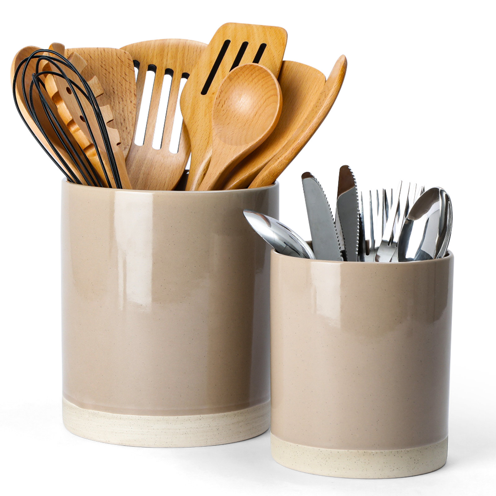  Milkyway 2-Piece Kitchen Utensil Holder For Countertop, Brown