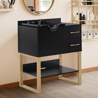 Shampoo Station with Backwash Sink with Faucet, 2 Drawers & Storage Shelf