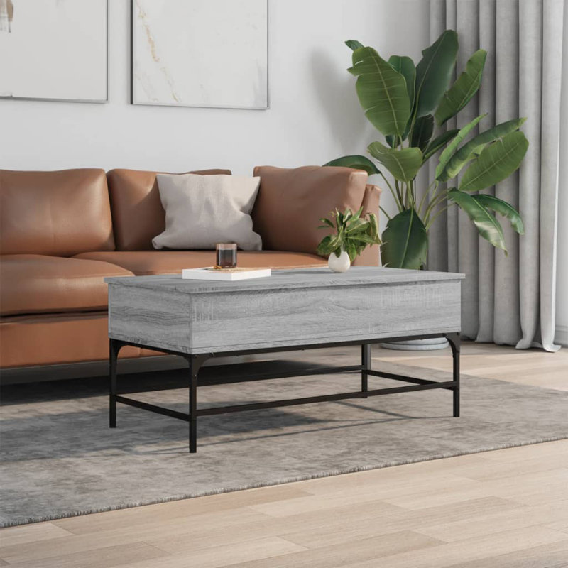 Sumiko Lift Top Four Leg Coffee Table with Storage, Grey Sonoma