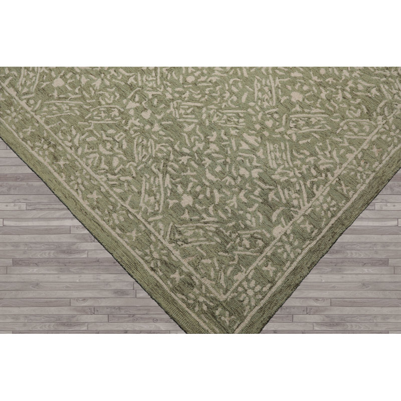 Sage Hand Hooked Wool Rug in Soft All-Over Transitional Styling, Rectangle 5' x 8'